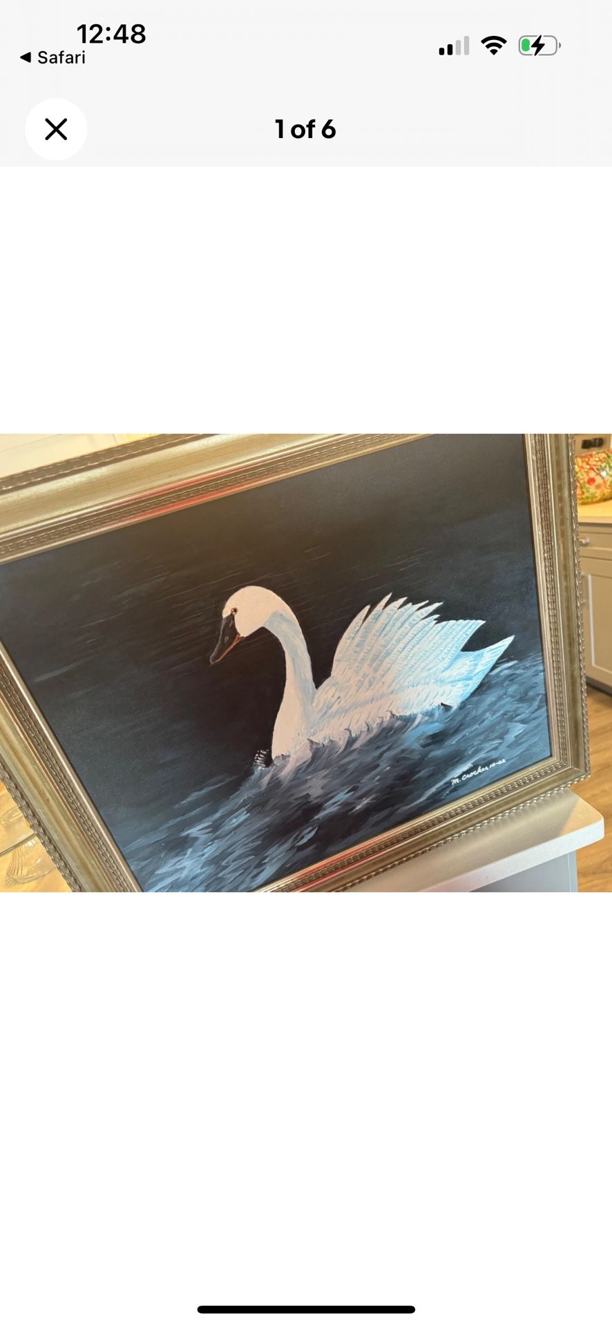 Swan painting with gold frame
