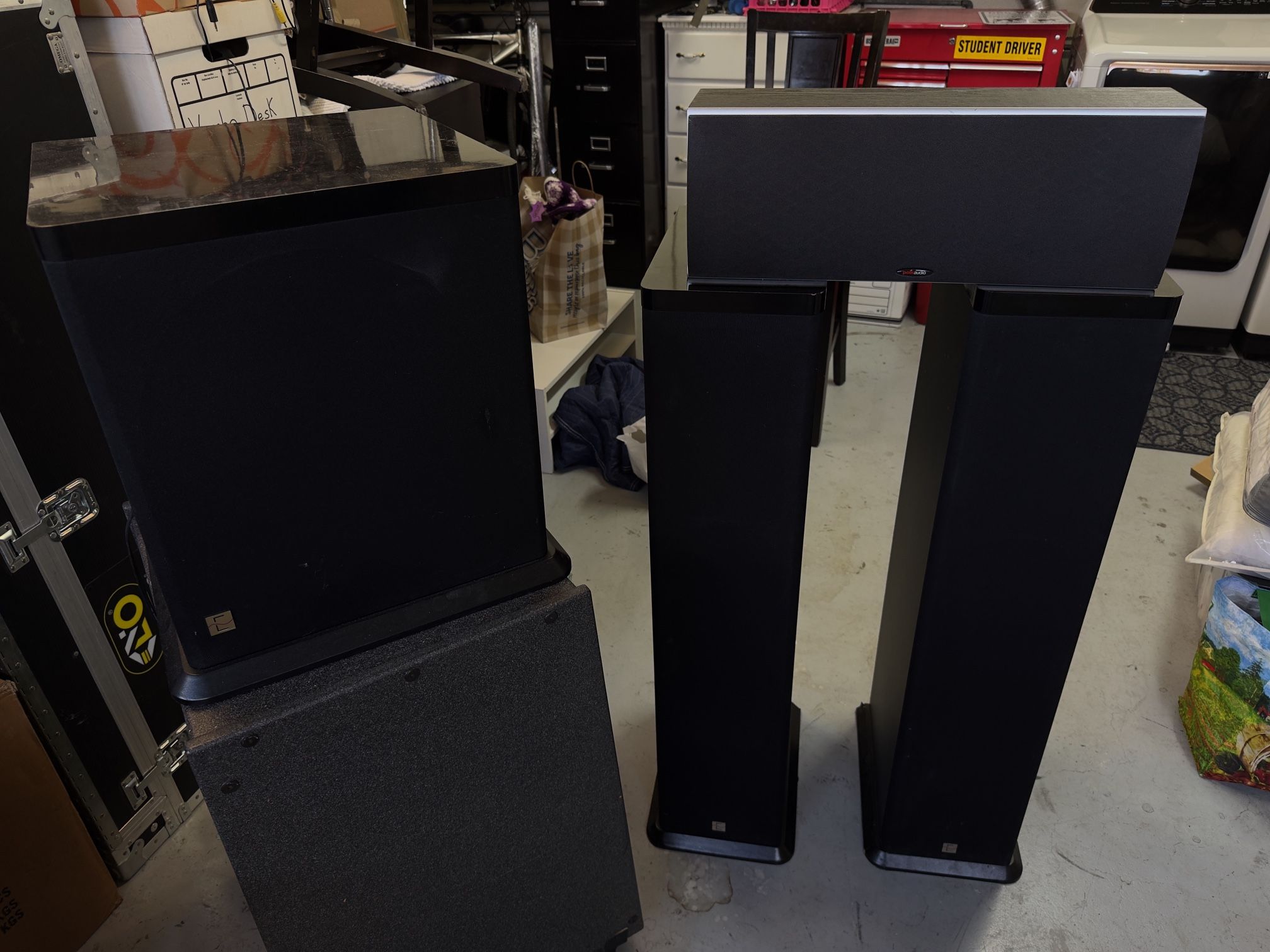 πΆ Eosone Tower Speakers + Subwoofer + Polk Audio Center Channel πΆ