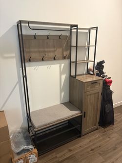 FREE Entryway Hall Tree w/ Bench, Coat Hooks, Shoe Storage & Cabinet