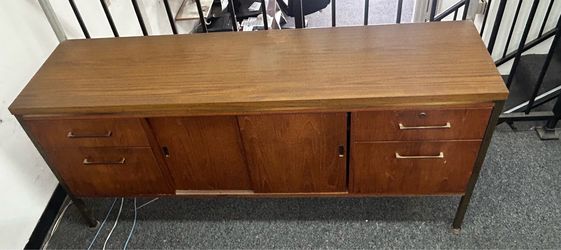 Alma Mid Century Walnut and Brass File Credenza