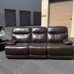 Simon Li Ridgewin Leather Power Reclining Sofa Brown 3-Seat w/ USB & Power Headrests