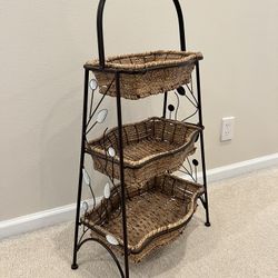 Three Tier Wrought Iron Storage or Serving Tower with Baskets