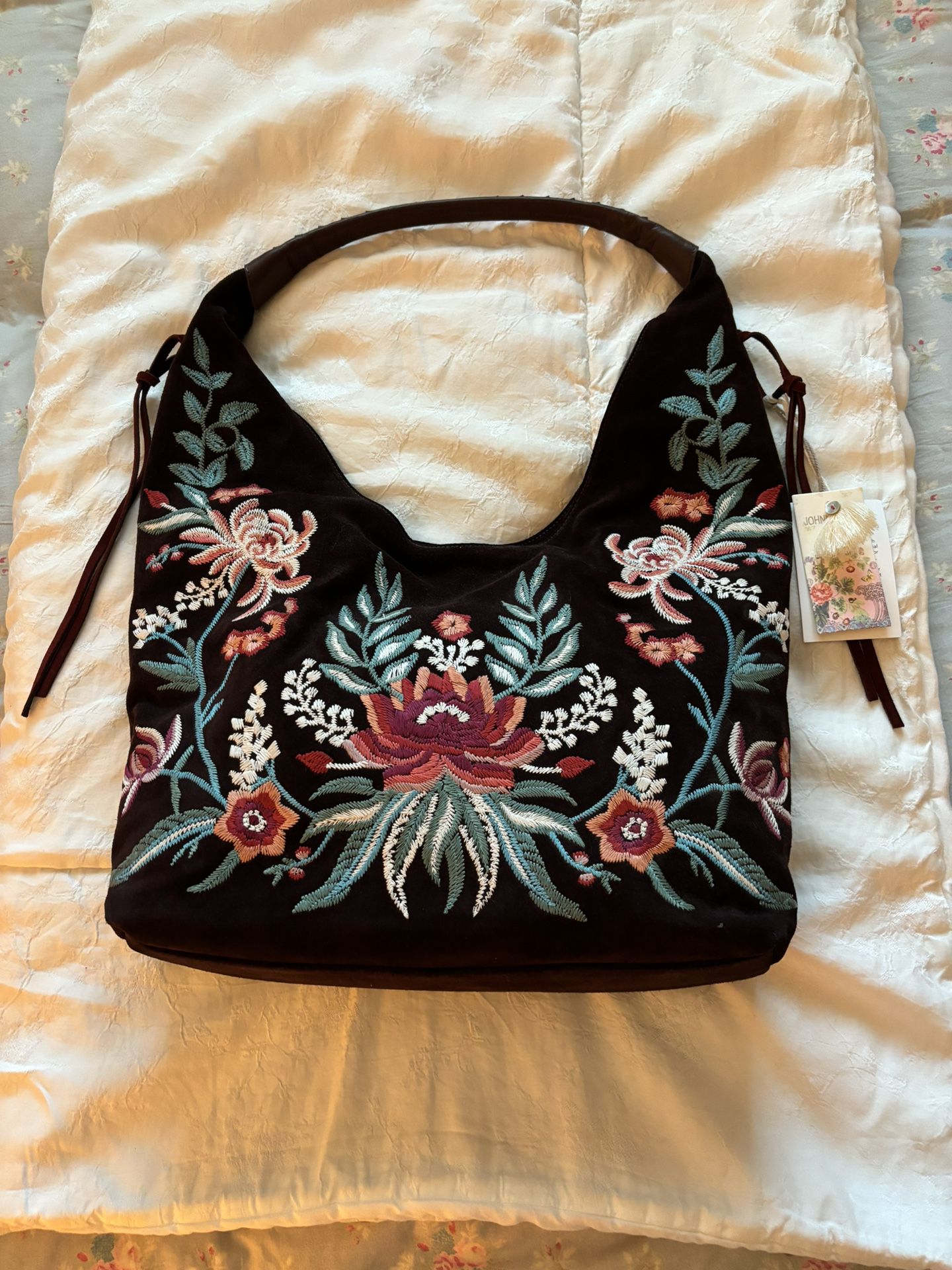 Johnny Was Embroidered Soft Hobo Tote Bag