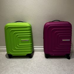 Two American Tourists Suitcases 