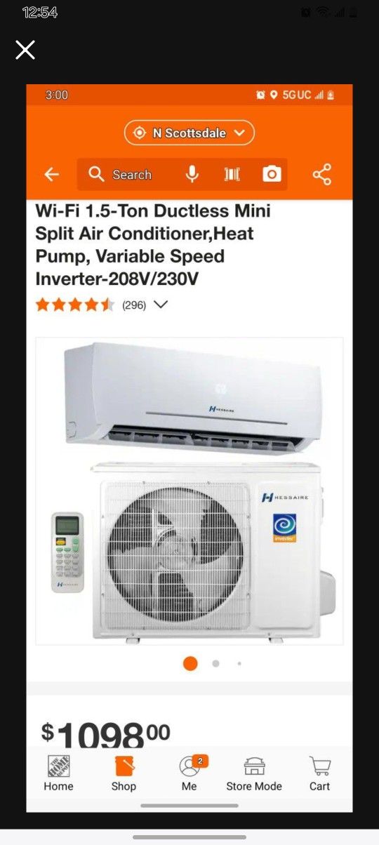 Hessaire DIY SEER2 18,000 BTU Wi Fi Ton Ductless Mini