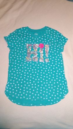Wonder Nation Girls teal glitter "Hi" crew neck T-shirt in size 7 8 M