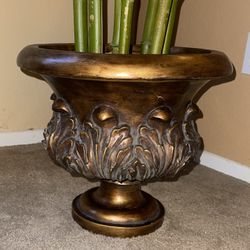 Carved Flower Vase With Wide Mouth. Diameter 14”. High 13”