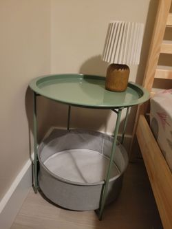 Set of 2 Folding Sage Green Metal Nightstands with lamps!