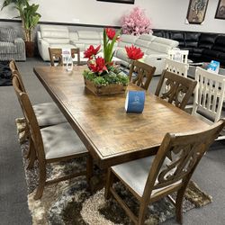 7PC Rustic Wood Dining Table Set