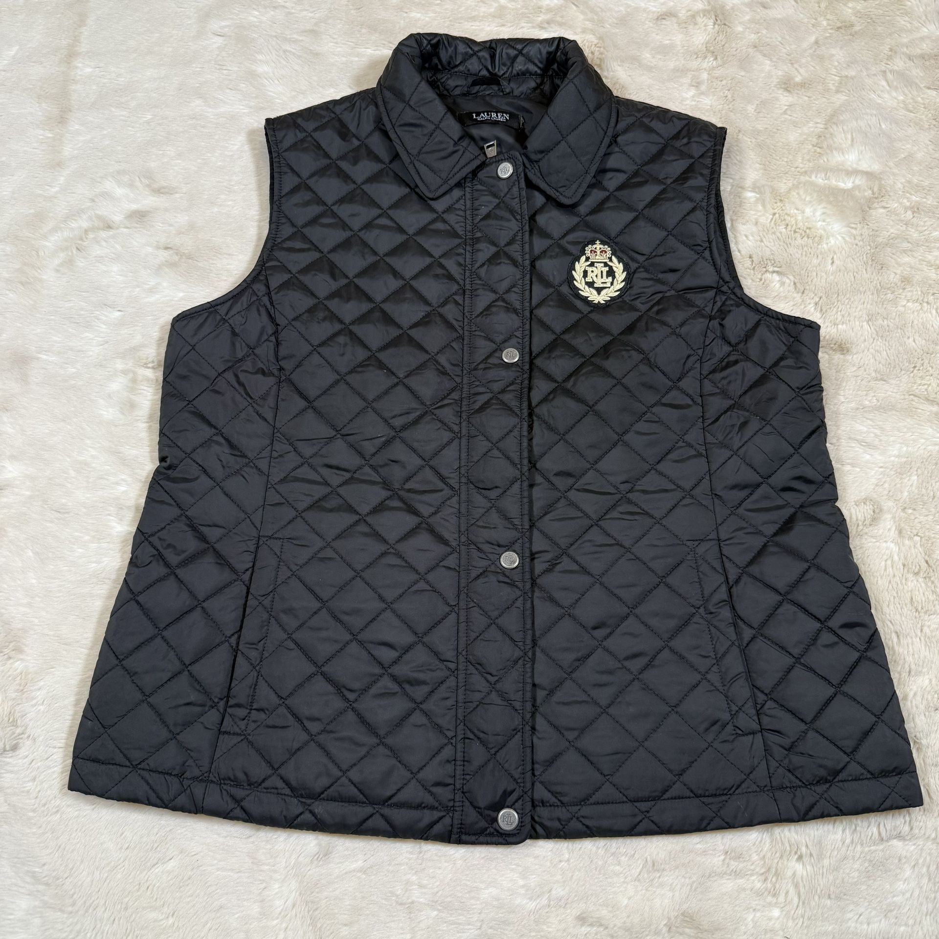 Lauren Ralph Lauren Black Label Puffer Vest XL Crest Quilted Preppy Equestrian