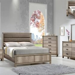 4- Pc Bedroom Set: Queen Size Bed, Dresser,  Mirror And Nightstand 