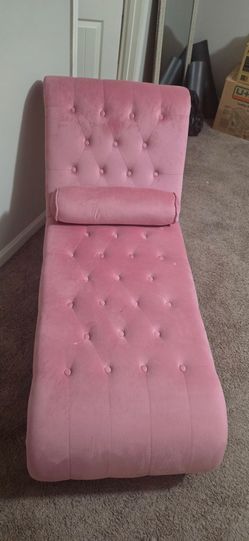Chaise Lounge Chair Indoor – Button-Tufted Accent Chair with Support Pillow (Lightly Used)
