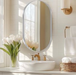 3-Tier Oval Medicine Cabinet with Shelf, Home Storage Bathroom Cabinet for Bathroom, Bedroom, (Oval, Silver)
