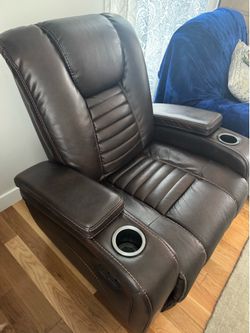 Rocking Leather Recycler w/ side compartments for storage