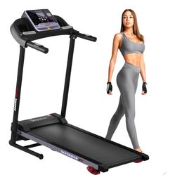SereneLife Electric Folding Treadmill Exercise Machine - Smart Compact Digital Fitness Treadmill Workout Trainer w/Bluetooth App Sync, Manual Incline 