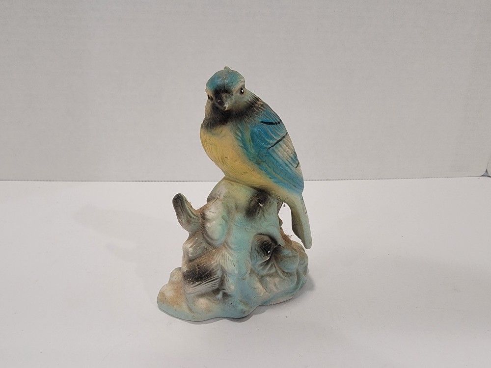 Small Ceramic Bluebird/Blue Jay Perched On Branch Figurine ~ 4.5"×3.75"
