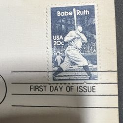 Rare Babe Ruth 1st Day Of Issue Envelope And Unmarked Babe Ruth 20 Cent Stamp