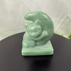 Crystal Aventurine Cat on Moon