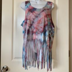 Tie-Dyed Fringed Crop Tank Top