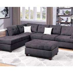 Charcoal New Brand New Reversible Sectional With Ottoman