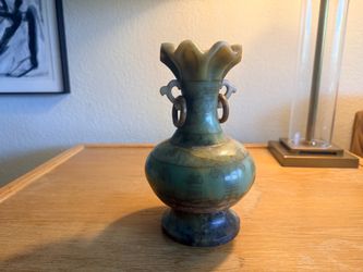 Green Stone Vase with Carved Handles