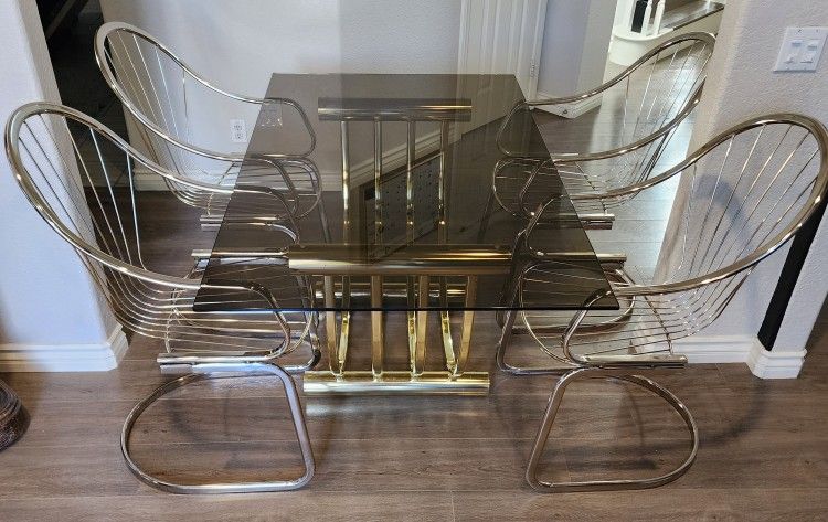 MCM Mid Century Modern Dining Table With 4 Cantilever Chairs - Vintage Art Deco