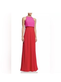 Jill Stuart red fuchsia pink color block sleeveless maxi dress gown 14