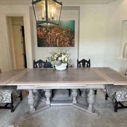 Vintage Hand-Carved Oak Dining Set - Mediterranean Renaissance Design