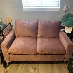 Pink Velvet Loveseat 