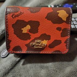 Coach Small Trifold Wallet With Leopard Print