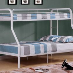 Brand New White Solid Metal Twin Over Full Bunk Bed 