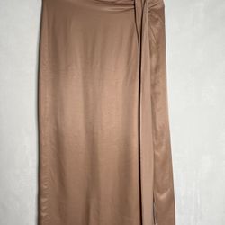 Topshop Satin Midi Length Skirt Nude Blush Side Slit Knot Size 8
