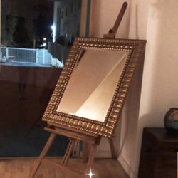 Gold Vintage Antique Mirror Frame With Wooden Easle