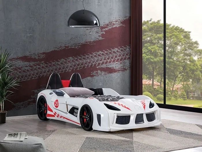 Indianapolis Collection Twin size Race car design bed LED lights in wheels available in White ! All Other Colors Now On Sale 998.00 Free Delivery 🚚