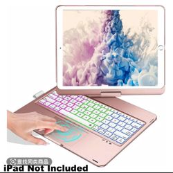 rose gold 360 iPad Touchpad Tablet Accessories, Colorful Backlight keyboard Wireless Buletooth Gaming keyboard Rechargeable Case with Pen Holder