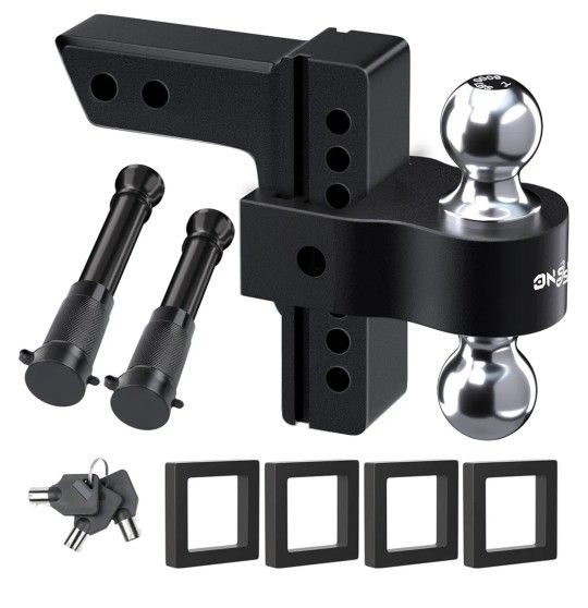 Adjustable Trailer Truck Drop Hitch - Fits 2 Inch Receiver Only, 8 Inch Drop Dual Ball Mount 2" and 2-5/16" Up to 12,500 LBS GTW, Heavy Duty Aluminum