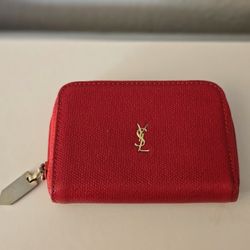🍷AUTHENTIC Saint Laurent YSL Red Grain de Poudre Cassandre Zip Card Case + COA
