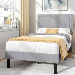 BRAND NEW Twin Grey Upholstered Platform Bed - Never Used