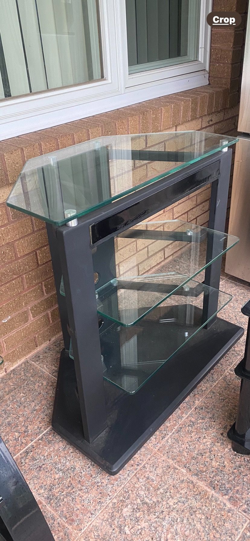 Modern Black Glass TV Stand with Shelves 