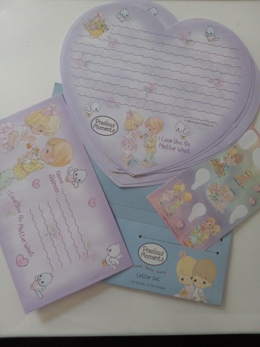 Precious Moments Stationery Letter Set Cute Vintage.
7 sheets, 1 envelope, stickers