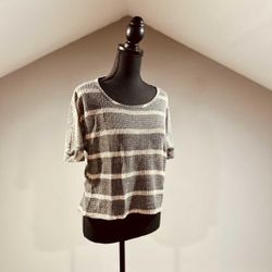 Gray & Pink Stripe Crop Top-M