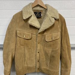 Vintage Suede Leather Jcpenney Sherpa Lined Mountain Western Coat Mens 40 Vtg