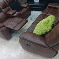 *Manager's Special*---Santiago Brown Leather Reclining Sets---Now $1199---Delivery And Easy Financing Available 