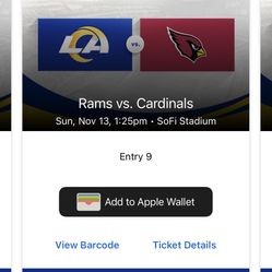 3) LA RAMS VS AZ CARDINALS section 515 row 22 Nov 13 @1:25pm