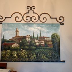 Canvas Painting With Scroll Topper And Bottom Rod