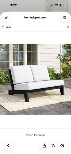 Black Solid Wood Frame Outdoor Loveseat with Removable Beige Cushions