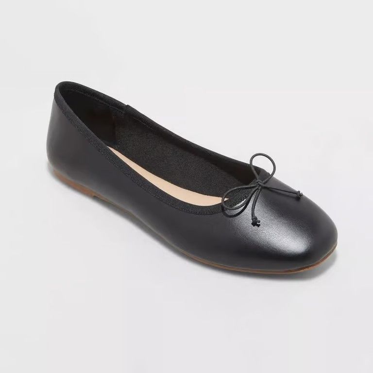 A New Day Jackie Black Ballet Flats Size 7.5 Square Toe Memory Foam Insole