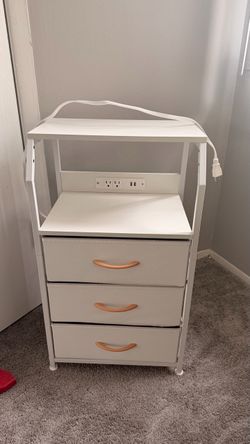 White Nightstand with Power Strip