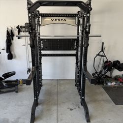 PRO SERIES Ultimate 3-1 Half Rack Functional Trainer w/Smith Machine Bar | 400lb Stack | Gym Equipment | Fitness | Commercial | Squat Rack  