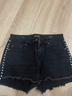 Vigoss Black Denim Shorts with Side Studs